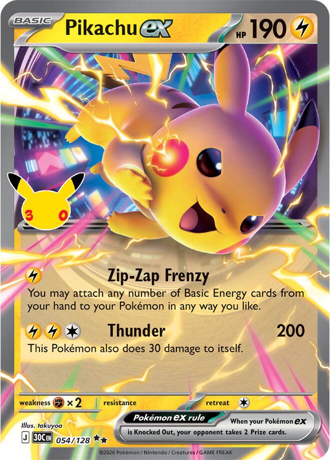 Pikachu Ex [30th Anniversary] 054/128 30th Anniversary