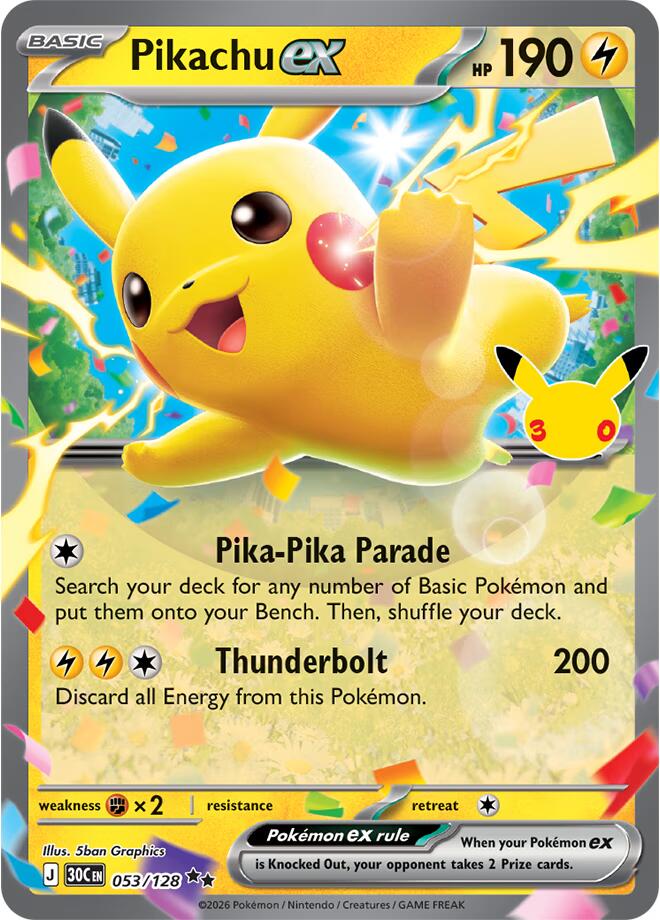 Pikachu ex 53/128 30th Celebration